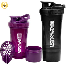 Fast Forward Shaker Bottle - 24 Ounce Protein Shaker Plastic Bottle for Pre & Post workout with Twist and Lock Protein Box Storage Pack of 2 Fast Forward