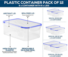 Plastic Food Containers set 3 Containers and 3 Lids Food Storage Containers with Airtight Lids