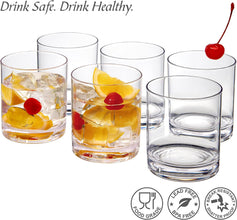 Fast Forward Unbreakable Plastic Tumblers (Set of 6) - BPA-Free Acrylic Glasses for Home & Outdoors - Stackable, Reusable, Lead-Free, and Dishwasher Safe - Clear Plastic Drinking Glasses (355ml & 474ml) Fast Forward