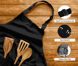 Apron with 2 Pockets Adjustable Bib & Neck Strap with Extra Long Ties Pack of 2 - Charcoal