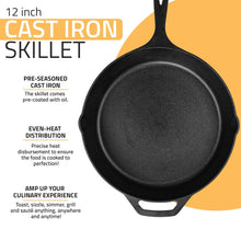 Kitchen Cast Iron Skillet – Pre-Seasoned Chef’s Pan, Fry Pan in 6.5/8/10.25/12 Inches – Safe for Indoor & Outdoor Cooking Fast Forward