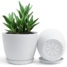 Fast-Forward-Decorative Flower Pots with Drainage - Set of 2 Plastic Planters for Indoor Plants