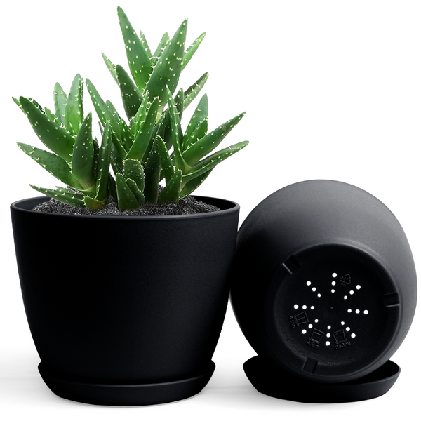 Fast-Forward-Decorative Flower Pots with Drainage - Set of 2 Plastic Planters for Indoor Plants