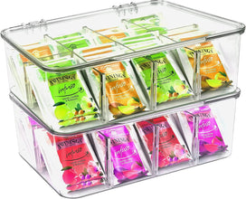 Tea Bag Organizer Stackable with Clear Top Lid Kitchen Cabinets Pantry Fast Forward