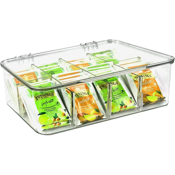 Tea Bag Organizer Stackable with Clear Top Lid Kitchen Cabinets Pantry Fast Forward