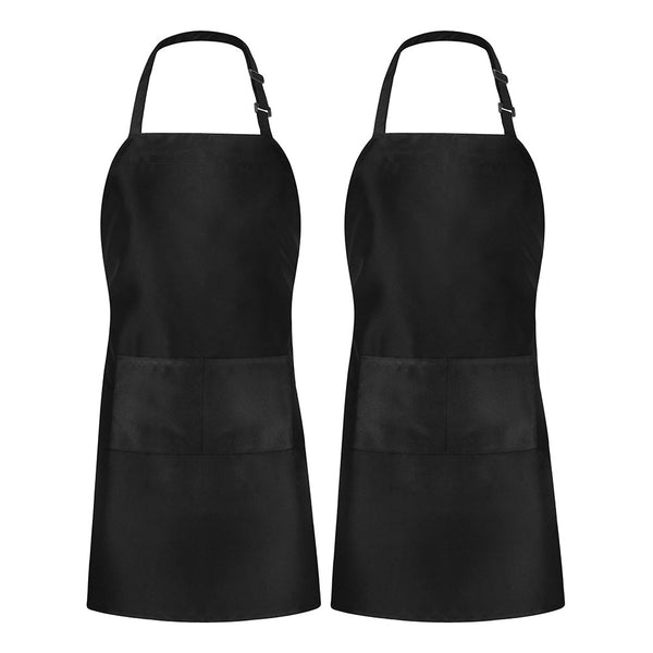 Apron with 2 Pockets Adjustable Bib & Neck Strap with Extra Long Ties Pack of 2 - Charcoal