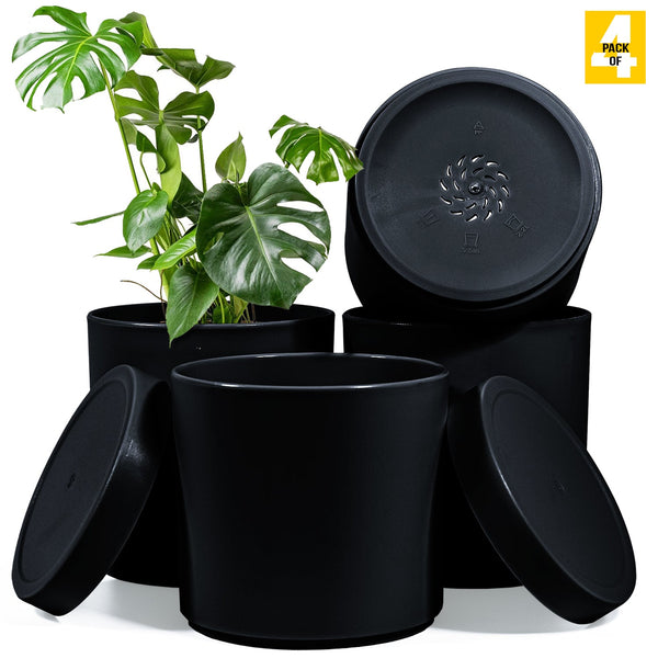 Planter Pots with Drainage - Stylish, Durable, and Seamless Saucers for Healthy Plants - Charcoal
