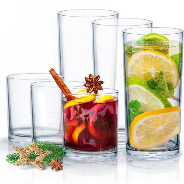 Fast Forward Unbreakable Plastic Tumblers (Set of 6) - BPA-Free Acrylic Glasses for Home & Outdoors - Stackable, Reusable, Lead-Free, and Dishwasher Safe - Clear Plastic Drinking Glasses (355ml & 474ml) Fast Forward