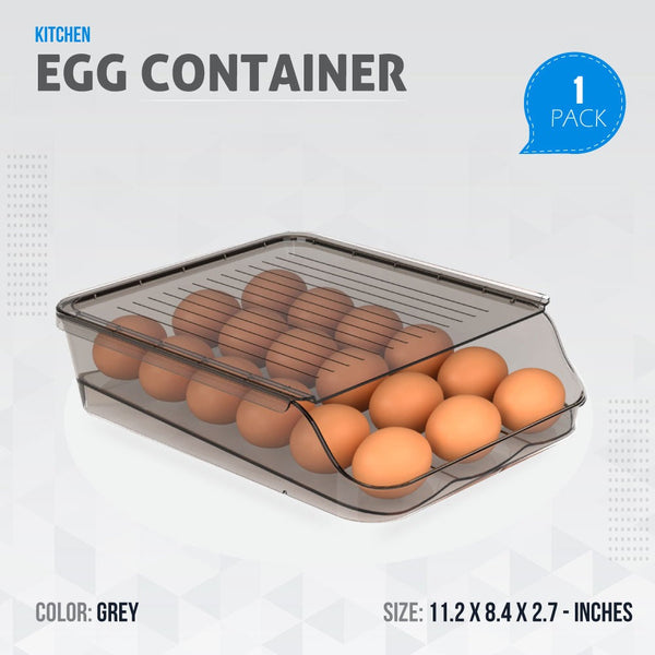 Rolling Egg Container for Refrigerator with Lid: Stackable Plastic Egg Holder