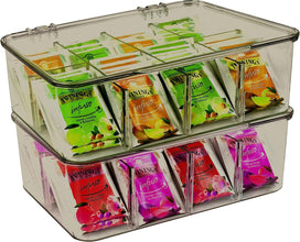 Tea Bag Organizer Stackable with Clear Top Lid Kitchen Cabinets Pantry Fast Forward