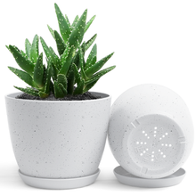 Decorative Flower Pots with Drainage - Set of 2 Plastic Planters for Indoor Plants